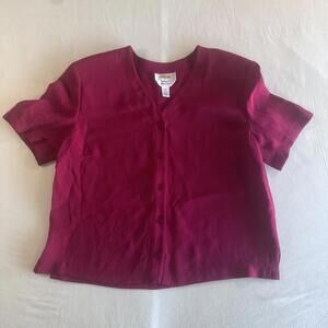Talbots Women's Red Short Sleeve 100% Pure Silk Button Down Blouse Size 10